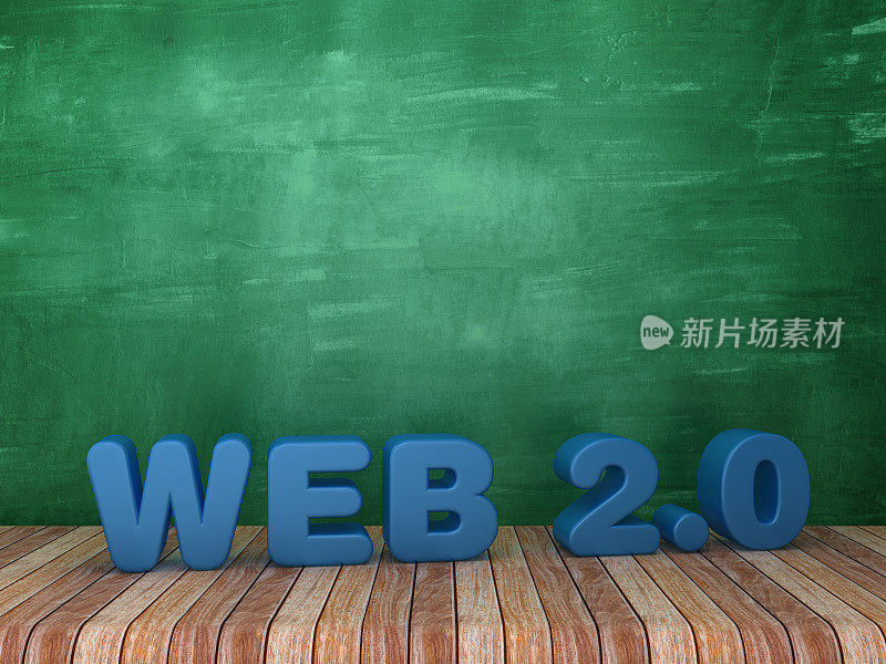 在黑板上的3D单词WEB 2.0背景- 3D渲染